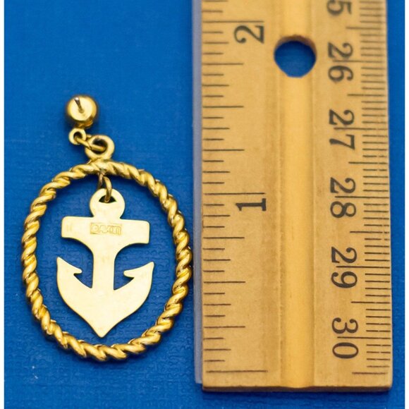 Vintage Dangle Gold Tone Anchor Twist Oval Dangle Earrings by Avon D10 - Picture 2 of 2
